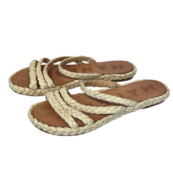 MANEBI | Cream Natural Raffia Flat Sandals Slip On Slides Women’s 7 - Picture 8 of 11